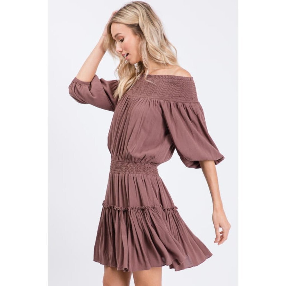 Off-Shoulder brown Mini Dress - Picture 4 of 5